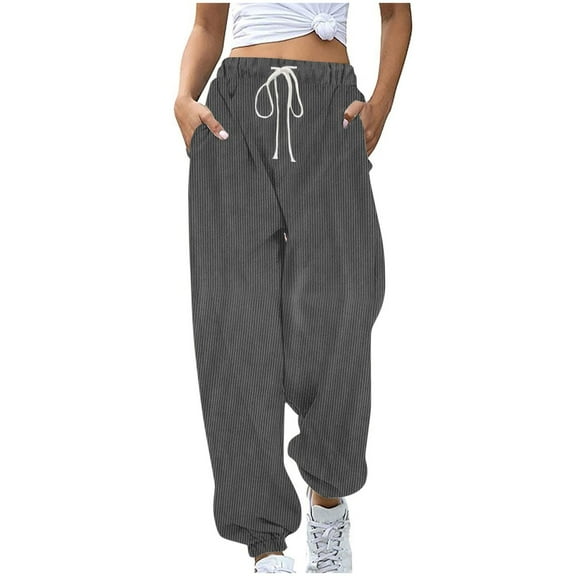Npasoilc Corduroy Sweatpants for Women Fall Trendy Drawstring Elastic High Waist Cinch Bottom Baggy Jogger Pants Solid Color Causal Loose Athletic Trousers