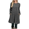 thumbnail image 1 of Samickarr Fall Dresses For Women Plus Size Mini Dress Long Sleeve T-Shirt Dress Crew Neck Tunic Dress With Pockets Buttons Side, 1 of 8
