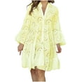 thumbnail image 1 of Samickarr Fall Dresses For Women Plus Size Mini Dress Long Sleeve Women V-Neck Solid Embroidery Patchwork Lace Button Long Sleeve Dress, 1 of 7