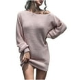 thumbnail image 1 of Samickarr Fall Dresses For Women Plus Size Mini Dress Long Sleeve Women Sexy Casual Fold Solid Dress Shoulder Short Sleeve Dress, 1 of 7