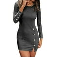 thumbnail image 1 of Samickarr Fall Dresses For Women Plus Size Mini Dress Long Sleeve Women's Sexy Solid Buttock Wrapping Long-sleeved Sheath Tight Dress, 1 of 5