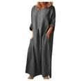 thumbnail image 1 of Samickarr Fall Dresses For Women Plus Size Maxi Dress Long Sleeve Womens Spring And Summer Round Neck Solid Cotton And Linen Casual Pocket Short Sleeved Dress, 1 of 7