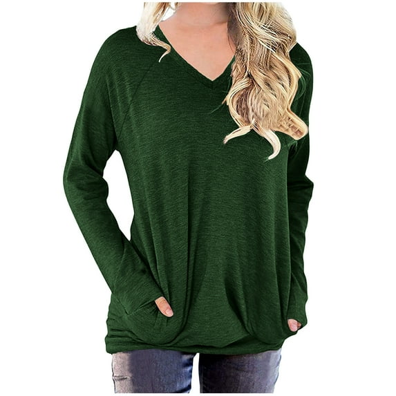Samickarr Fall Sweaters For Women Long Sleeve Pullover Sweatshirts Casual Pullover Tunic Tops V-Neck Workout Shirt Blouses Loose Fit Baggy Comfy Blouse With Pockets