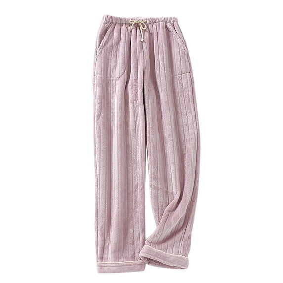 Npasoilc Fleece Pants for Women Fall Winter Drawstring Elastic Waist Straight Wide Leg Striped Textured Warm Homewear Trousers Solid Color Casual Loose Loungwear Pajama Pants