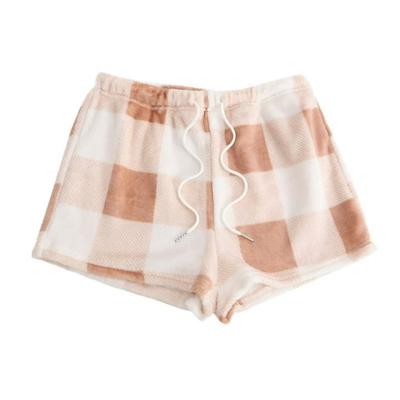 Samickarr Fleece Shorts for Women Trendy Drawstring Elastic Waist Soft Comfort Warm Pajama Shorts Plaid Printed Casual Homewear Loungwear Shorts