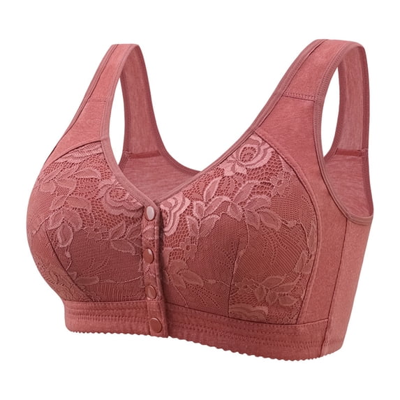 Gnshining Front Button Bras for Women Oversized Sexy Lace Print Underwear Full Coverage Breathable Solid Color Everday Bra
