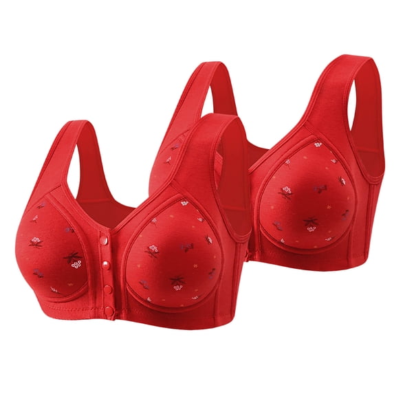 gakvbuo Front Closure Bra for Women Front Buckle Bras Wireless Bra Woman's Printing Thin Style Ventilate Large Size Bra Without Steel Rim