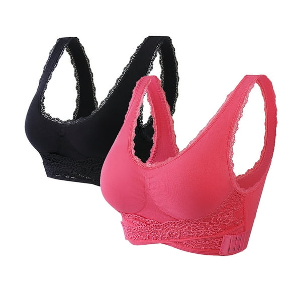 Samickarr Front Closure Bras For Women No Underwire Plus Size Bra 2PC Ladies Traceless Comfortable No Steel Ring Vest Breathable Gathering Bra Woman Underwear