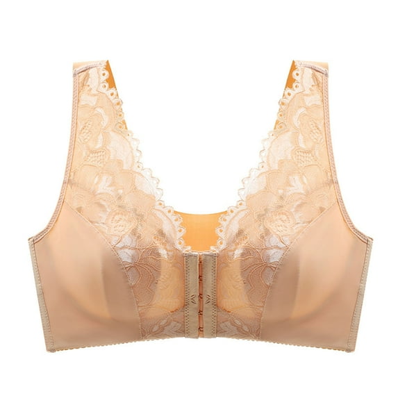 Samickarr Front Closure Bras For Women No Underwire Plus Size Bra Women Bras Plus Size Front Buckle Lace Comfortable Breathable Anti-exhaust Base Solid Non-Steel Ring Back Underwear