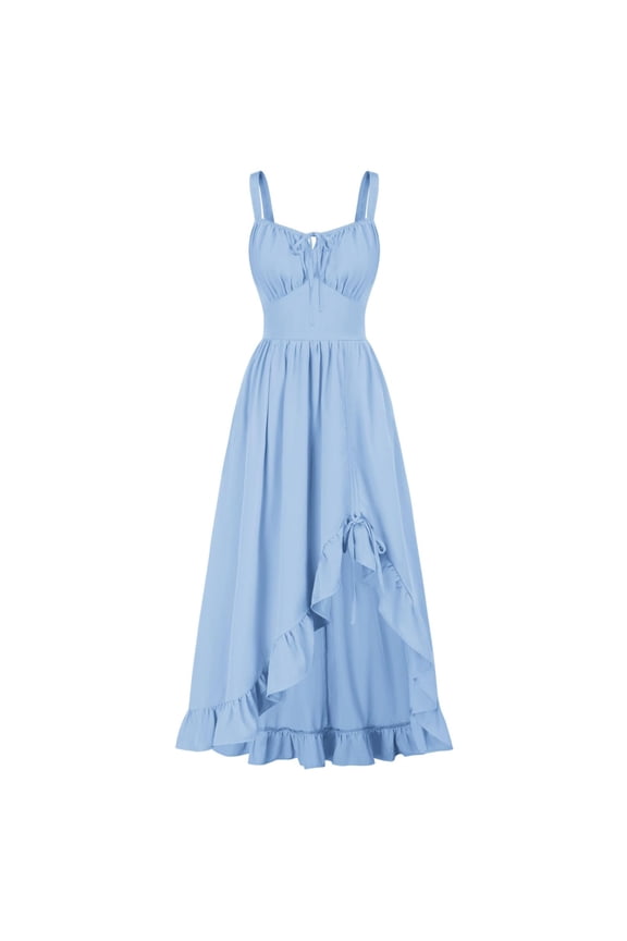 Gswybco Gothic Skirt for Women Drawstring Hem Slit Sleeveless Pleated Skirt Solid Color Ankle-Length Halter Skirt
