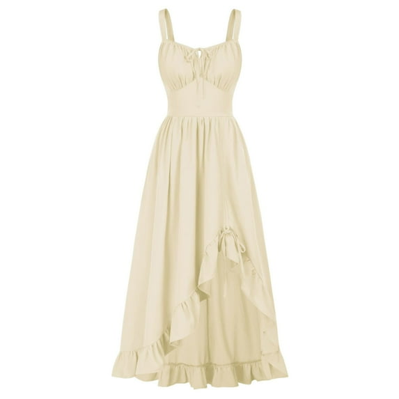 Gswybco Gothic Skirt for Women Drawstring Hem Slit Sleeveless Pleated Skirt Solid Color Ankle-Length Halter Skirt