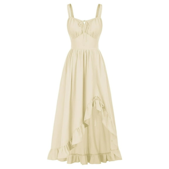 Gnshining Gothic Skirt for Women Drawstring Hem Slit Sleeveless Pleated Skirt Solid Color Ankle-Length Halter Skirt