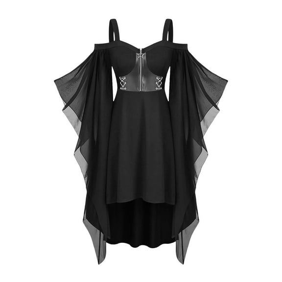 Samickarr Gothic Skirt for Women Off-The-Shoulder Mesh Sleeveless Halter Skirt Solid Color Ankle-Length Skirt