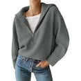 thumbnail image 1 of Samickarr Half Zip Pullover Sweaters For Women Casual Long Sleeve Solid V Neck Collar Ribbed Knitted Loose Slouchy Jumper Tops, 1 of 7