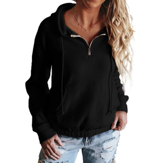 Gnshining Half Zip Sweatshirts for Women Long Sleeve Hooded Tops Fall Fashion Solid Color Drawstring Casual Loose Pullovers with Pocket