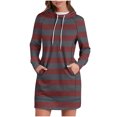 thumbnail image 1 of Samickarr Hooded Sweatshirt Dresses for Women Fall Trendy Long Sleeve Drawstring Round Neck Lightweight Soft Hoodie Dresses Striped Printed Casual Fall Sweatshirts Hoodie Dress with Pockets, 1 of 5