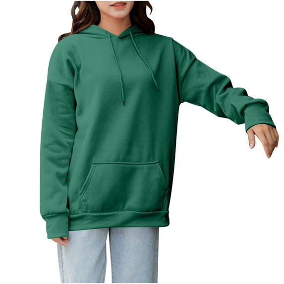 Gswybco Hooded Sweatshirt for Women V-Neck with Front Pocket Drawstring Workout Blouses Solid Color Long Sleeve Pullover
