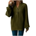 thumbnail image 1 of Gnshining Hoodless Pullover for Women Button V-Neck Long-Sleeved Loose Solid Color Sweater Shirts, 1 of 9