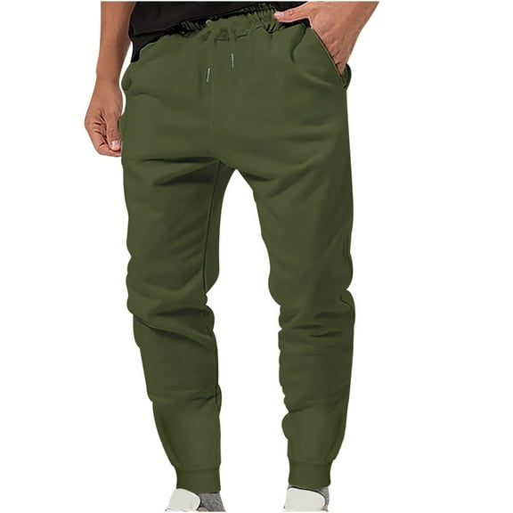 Gnshining Jogger Pants for Men Elastic Waist Drawstring with Pockets Pants Solid Color Straight Leg Fitness Pants