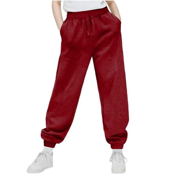 Gswybco Jogging Sweatpants for Teen Drawstring Elastic Waist with Pocket Straight-Leg Pants Solid Color Cuffed Pants