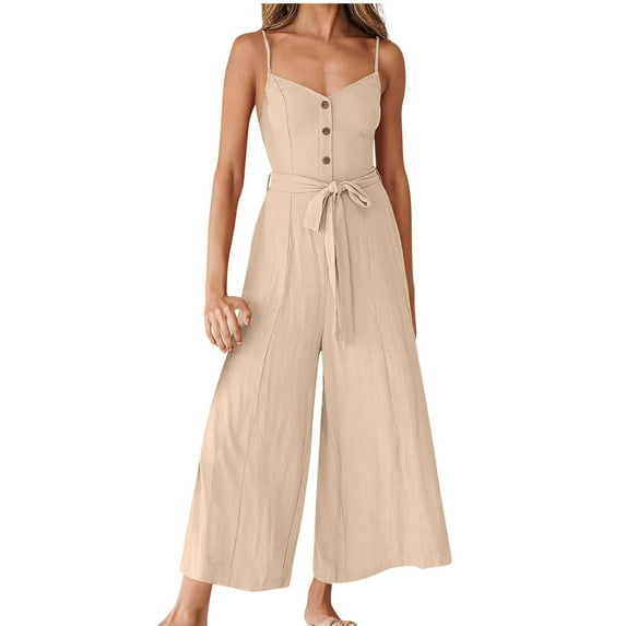Samickarr Jumpsuits For Women One-Piece Suspenders With Wide Legs Women's Casual Loose Pocket Jumpsuit Button Playsuit Trousers Overalls Sling Jumpsuit