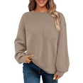 thumbnail image 1 of Gnshining Knit Ribbed Sweatshirts for Women Long Sleeve Crew Neck Textured Pullovers Fall Fashion Loose Solid Color Tunic Tops with Chest Pocket, 1 of 7