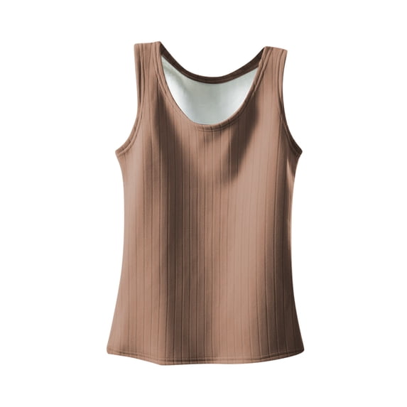 Gswybco Knit Ribbed Underwear Top for Women Crew Neck Sleeveless Soft Lightweight Vest Fall Warm Thick Solid Color Velvet Vest