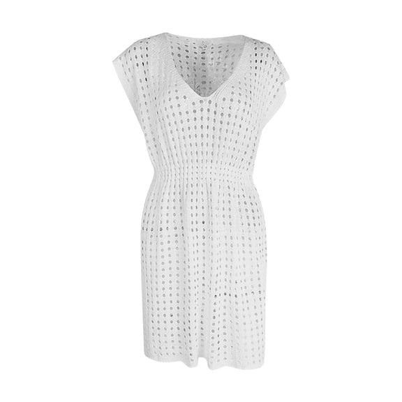 Npasoilc Knitted Beach Cover Up Dresses for Women Sleeveless V-Neck Hollow Out Breathbale Dresses Sun Protection Bikini Cover Up Beach Vacation Swimwear Coverups