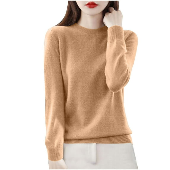 Samickarr Knitted Sweater for Women Long Sleeve Crew Neck Casual Tops Fall Fashion Warm Loose Fit Solid Color Everyday Shirt