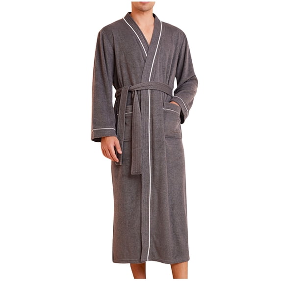 Samickarr Men'S Cotton Robe Bathrobes Lightweight, Elastic Waist Solid Color Casual Soft Knee Length Bathrobes with Bandage Pockets Robes
