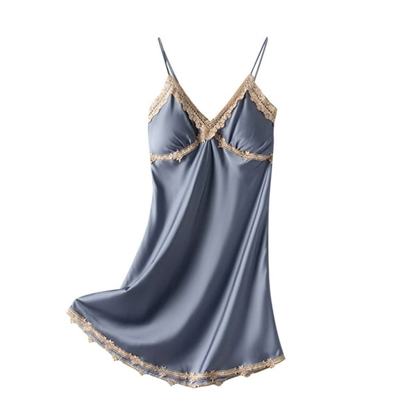 Samickarr Mini Nightdress Lingerie For Women Silk Nightgown Sleeveless Chemise Slip Lace Dress V Neck Nightwear Satin Homewear Sleepwear