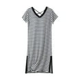 thumbnail image 1 of Samickarr Nightgowns For Women Short Sleeve V Neck Striped Nightdress With Chest Pads One-Piece Back Cross Casual Loose Pajamas, 1 of 3