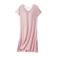 thumbnail image 1 of Samickarr Nightgowns For Women Short Sleeve V Neck Striped Nightdress With Chest Pads One-Piece Back Cross Casual Loose Pajamas, 1 of 3