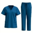 thumbnail image 1 of Samickarr Nursing Uniforms Scrubs Sets for Women Casual Working Uniform with Pockets V-Neck Working Tops Drawstring Elastic Waist Pants Nursing Worker Protective Clothing Top, 1 of 2
