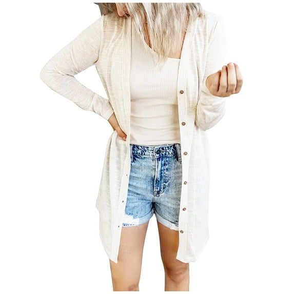 Samickarr Open Front Button Cardigan For Women Lightweight Open-Front Cardigan Sweater Long Sleeve Button Down Loose Outwear Cardigan Coat Blouse