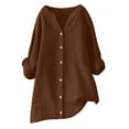 thumbnail image 1 of Gswybco Oversized Linen Shirts for Women Split Neck Solid Tunic Tops Fall Long Sleeve High Low Button Down Blouses, 1 of 3