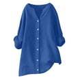 thumbnail image 1 of Gswybco Oversized Linen Shirts for Women Split Neck Solid Tunic Tops Fall Long Sleeve High Low Button Down Blouses, 1 of 3