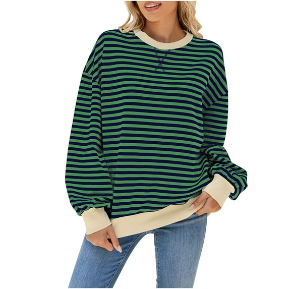 Gnshining Oversized Striped Sweatshirts for Women Long Sleeve Crew Neck Loose Tunic Tops Fall Trendy Casual Color Block Pullover