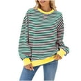 thumbnail image 1 of Gnshining Oversized Striped Sweatshirts for Women Long Sleeve Crew Neck Loose Tunic Tops Fall Trendy Casual Color Block Pullover, 1 of 5