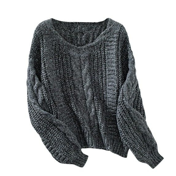 Gnshining Oversized Sweaters for Women Long Sleeve V Neck Loose Pullovers Fall Fashion Cable Knit Solid Color Shirts