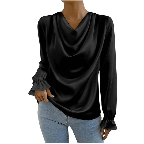 Gswybco Oversized Sweatshirt for Women Long Sleeve Cowl Neck Ruched Tunic Tops Fall Fashion Loose Solid Color Blouses