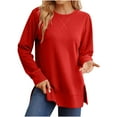 thumbnail image 1 of Samickarr Oversized Sweatshirts for Women Casual Long Sleeve Side Slit Tops Fall Fashion Solid Color Crew Neck Tunic Tops, 1 of 5