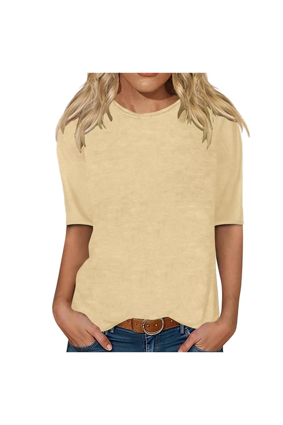 Oversized Sweatshirts for Women Crew Neck Half Sleeve Tunic Tops Fall Fashion Lightweight Solid Color Loose Blouses