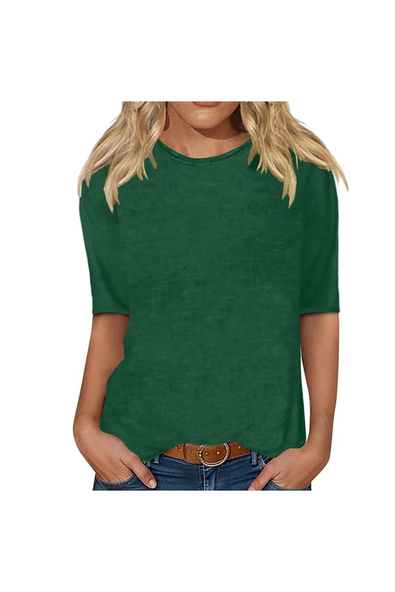 Oversized Sweatshirts for Women Crew Neck Half Sleeve Tunic Tops Fall Fashion Lightweight Solid Color Loose Blouses