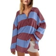 thumbnail image 1 of Samickarr Oversized Sweatshirts for Women Half Button Down Long Sleeve Pullovers Loose Striped Fall Tops, 1 of 7