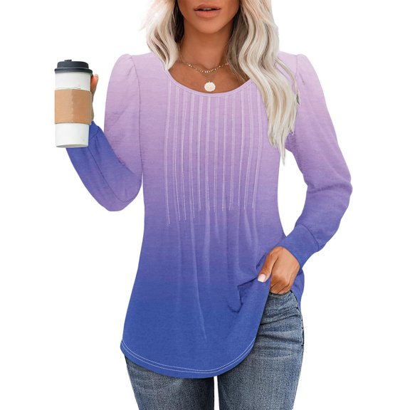 Gnshining Oversized Sweatshirts for Women Pleated Gradient Color Long Sleeve Tunic Pullovers Fall Fashion Casual Loose Tops
