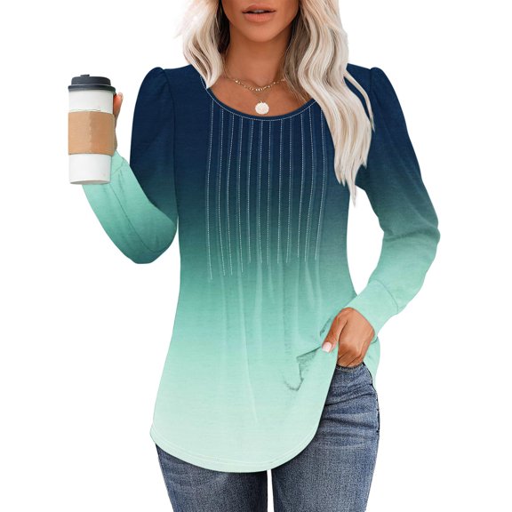 Gnshining Oversized Sweatshirts for Women Pleated Gradient Color Long Sleeve Tunic Pullovers Fall Fashion Casual Loose Tops