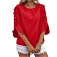 thumbnail image 1 of Gswybco Oversized Tops for Women Ruffle Sleeve Crew Neck Casual Tunic Pullovers Fall Fashion Loose Solid Color Blouse, 1 of 7