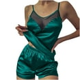 thumbnail image 1 of Samickarr Pajama Sets For Women 2 Piece Silk Satin Sleeveless V Neck Lace Patchwork Hollow-out See-Through Tops And Short Pants Solid Color Homewear Nightgowns, 1 of 6
