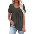 thumbnail image 1 of Gnshining Summer Tunic Tops for Women Pleated Blouse V-Neck Sweatshirts Loose Pullovers Short Sleeve T-Shirt, 1 of 8